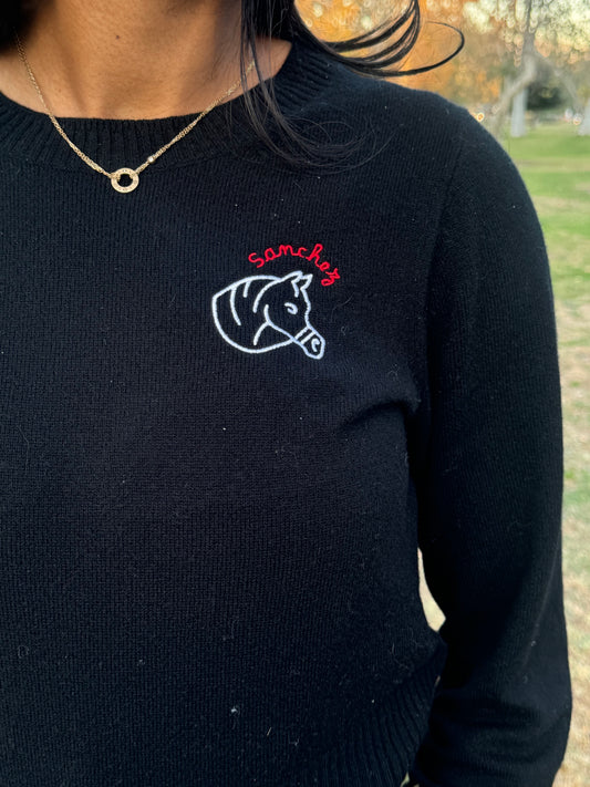 Horse Head Embroidered Name Sweater